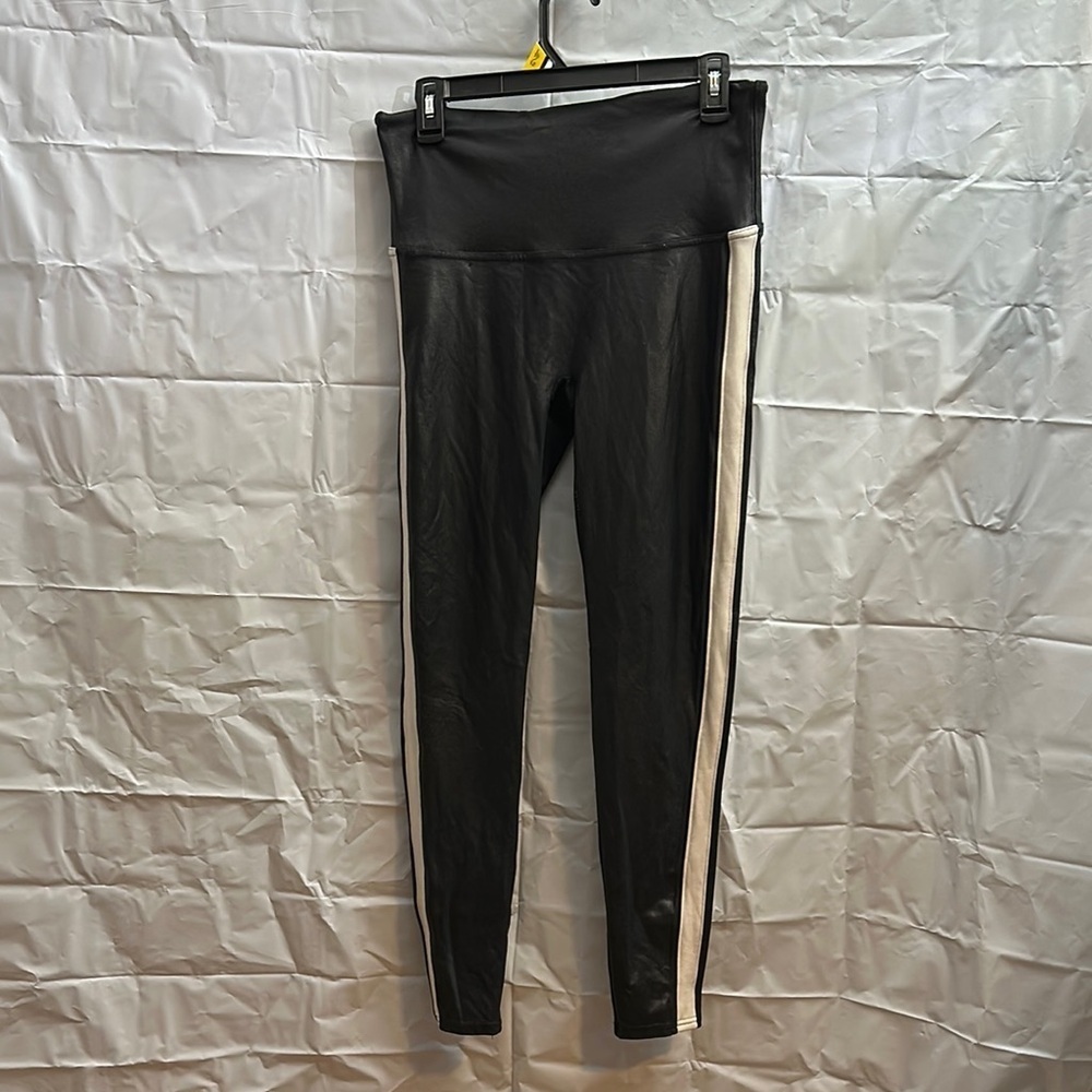 Spanx Black faux leather look Leggings with White Stripe size XL extra large - Picture 1 of 6